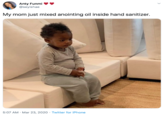 Anty Funmi @seyishae My mom just mixed anointing oil inside hand sanitizer. 5:07 AM · Mar 23, 2020 · Twitter for iPhone