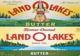 LAKES Sweet Cream Salted All Natural LAND FOUR STICKS BUTTER MANETW ALB.(453.6g Farmer-Owned 100 CALORE LANDOLAKES SINCE 1921 TICKS TWT. I Ib. (453.6 g) BUTTER SALTED