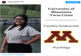 WIS Cla 2020 classof2020_whs 422 followers View Profile University of Minnesota Twin Cities Cynthia Souksavath Psychology View More on Instagram
