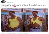 @BTSXMC me singing both parts of jay z & mariah carey on heartbreaker 12:33 PM · Apr 28, 2020 · Twitter for iPhone