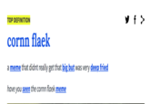 TOP DEFINITION cornn flaek a meme that didnt really get that big but was very deep fried have you seen the cornn flaek meme