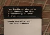 I'm LeBron James, and when l'm not slamming dunks, I love NBA superstar LeBron James.