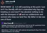 Drew Brees Comment Lebron James Response LeBron James @KingJames WOW MAN! 2 . Is it still surprising at this point. Sure isn't! You literally still don't understand why Kap was kneeling on one knee?? Has absolute nothing to do with the disrespect of and our soldiers(men and women) who keep our land free. My father-in-law was one of those Yahoo Finance @YahooFinance · Jun 3 Highlight: @readdanwrite asks @drewbrees what the star NFL quarterback thinks about "players kneeling again when the NFL season starts." @drewbrees: "I will never agree with anybody disrespecting the flag of the United States of America or our country."