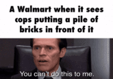 A Walmart when it sees cops putting a pile of bricks in front of it You can't do this to me.