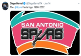 Diego Bernal @DiegoBernalTX · Jun 14 The .@Spurs Fiesta logo: 1990-2002 SAN ANTONIO SPAS