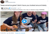 indie @INDIEWASHERE 'keep america great' bitch have you looked around lately Cal Perry @CalNBC · Jun 17 Welcome to #Tulsa. People are already in line. Also, re-election songs. #MSNBC MP K REAT TRUMP 2020 AMERIC GAT KEEP C CR 0:45 22.7M views 12:35 PM · Jun 18, 2020 · Twitter for Android >