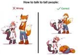 How to talk to tall people: X Wrong V Correct