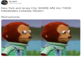 RJ 2077 @YumYumRJ New York and Jersey City: WHERE ARE ALL THESE FIREWORKS COMING FROM?! Pennsylvania: