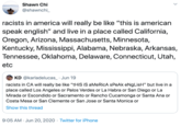 Shawn Chi @shawnchi_ racists in america will really be like "this is american speak english" and live in a place called California, Oregon, Arizona, Massachusetts, Minnesota, Kentucky, Mississippi, Alabama, Nebraska, Arkansas, Tennessee, Oklahoma, Delaware, Connecticut, Utah, etc KD @karladelucas_· Jun 19 racists in CA will really be like "tHiS iS aMeRicA sPeAk eNgLisH" but live in a place called Los Angeles or Palos Verdes or La Habra or San Diego or La Mirada or Escondido or Sacramento or Rancho Cucamonga or Santa Ana or Costa Mesa or San Clemente or San Jose or Santa Monica or Show this thread 9:05 AM · Jun 20, 2020 · Twitter for iPhone >