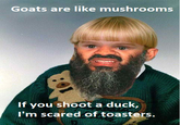Goats are like mushrooms if you shoot a duck i'm scared of toasters - kid with Osama's beard meme