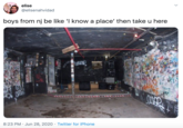 elise @elisenahvidad boys from nj be like 'I know a place' then take u here 8:23 PM · Jun 28, 2020 · Twitter for iPhone