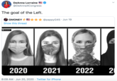 DeAnna Lorraine E @DeAnna4Congress PERNNA The goal of the Left. GMONEY E* @pappyG45 · Jun 19 Show this thread 2020 2021 2022 20 8:09 AM · Jun 20, 2020 · Twitter for iPhone >