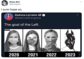 Ricky Boi! @blvckgovt I sure hope so. DeAnna Lorraine @DeAnna4Congress The goal of the Left. 2020 2021 2022 2023 >