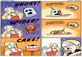 NERFNOW.COM CHOST! GHOST SPIDERS SURPRISE! GHOST IS CAKE! SPIDER! SURPRISE! SPIDER IS CAKE! CAKE! の の