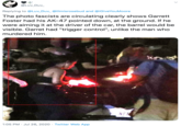 @Luv_Duv_ Replying to @Luv_Duv_ @lilmisrosebud and @iGiveYouMoore The photo fascists are circulating clearly shows Garrett Foster had his AK-47 pointed down, at the ground. If he were aiming it at the driver of the car, the barrel would be visible. Garret had "trigger control", unlike the man who murdered him. NFN 1:05 PM · Jul 26, 2020 · Twitter Web App >