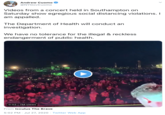 Andrew Cuomo @NYGovCuomo Videos from a concert held in Southampton on Saturday show egregious social distancing violations. I am appalled. The Department of Health will conduct an investigation. We have no tolerance for the illegal & reckless endangerment of public health. 0:02 7M views From Icculus The Brave 5:02 PM · Jul 27, 2020 · Twitter Web App