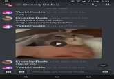 Discord messages between users Crunchy Dude and YeetACookie