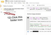 Ofirst-order-model-demo.ipynb File Edit View Insert Runtime Tools Help Cannot save changes + Code + Text A Copy to Drive Table of contents Demo for paper "First Order Motion Model for Image Animation" [22] from demo import load_checkpoints generator, kp_detector = load_checkpo checkpoin <> Running on your data B Section Perform image animation 12) Click this folder icon from demo import make_animation from skimage import img_as_ubyte predictions = make_animation(source_i #save resulting video imageio.mimsave('../generated.mp4', [ #video can be downloaded from /conten HTML (display(source_image, driving_vi 100%|| 836/836 [00:34<00:00