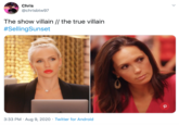 Chris @chrisbtw97 The show villain // the true villain #SellingSunset 3:33 PM · Aug 9, 2020 · Twitter for Android