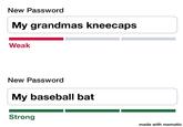 New Password My grandmas kneecaps Weak New Password My baseball bat Strong made with mematic