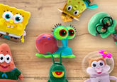 SpongeBob Kamp Koral toys Image from a commercial for Kamp Koral figures: SpongeBob, Patrick, Mrs. Puff, Squidward, Plankton, Gary, and Sandy.