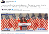 albertina rizzo @albz I have watched enough Looney Tunes to know this is the moment where a piano drops from the sky. Aaron Rupar Kimberly Guilfoyle is ***!!SCREAMING!!" @atrupar 13h Show this thread WASHINGTON, DC TRUMP PENCE 20 C-SPAN 0:00 5M views * REPUBLICAN NATIONAL CONVENTION S 10:09 PM · Aug 24, 2020 · Twitter for iPhone