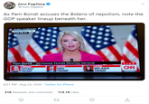 Jose Pagliery @Jose_Pagliery As Pam Bondi accuses the Bidens of nepotism, note the GOP speaker lineup beneath her. Mellon Auditorium Washington, DC 9:28 PM ET Pam Bondi | (R) Former Florida Attorney General AHEAD ERIC TRUMP LIVE TONIGHT TIFFANY TRUMP |LATER MELANIA TRUMP #RNC2020 8:31 PM · Aug 25, 2020 · Twitter for iPhone 31K Retweets and comments 113.1K Likes