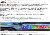 МОЈО BLM and 2 others liked a they/them @DaShaunLH Elijah McClain – autistic; killed by police. Charles Kinsey– shot while workin w/autistic patient. - Ricardo Hayes – autistic; shot by police. Eyad Hallaq – autistic; shot by Israeli police. Oscar Guzman – autistic; beaten by police. lyad Halak – autistic; killed by border police. Miami PD @MiamiPD · Aug 26 It's here!! Our Autism Awareness Vehicle will be patrolling the streets of Miami. If you see it say hi, take a picture, and tag us! #community #Autismawareness #mpd THE CITY OF DEPT. POLICE Owat AUTSMA 10:50 AM · Aug 27, 2020 · Twitter for iPhone 41.9K Retweets 76.6K Likes 260 Quote Tweets MAIAMI