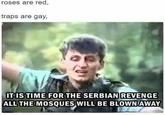 Roses are red, traps are gay, it is time for the Serbian revenge, all the mosques will be blown away roses are red, traps are gay, IT IS TIME FOR THE SERBIAN REVENGE ALL THE MOSQUES WILL BE BLOWN AWAY