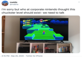 maddie @malble i'm sorry but who at corporate nintendo thought this chuckster level should exist- we need to talk MARIO Ox50 4:15 PM · Sep 20, 2020 · Twitter for iPhone rE S FULLMETAL A HEMNT