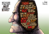 WHAT 'S ON THE MIND OF DONALD TRUMP'S STANDING HERE ©2015 LOS ANGEES TINIES ANGRY TREALIZE YOU WERE JUST VOTERS? LIKE ME TRVING HISTORY! BUT WHOS To JUDGE To THE RIGHT FROM WRONG ? WHEN OUR GUARD IS DOUN I TAINK WE BOTH AGREE THAT VIOLENCE BREEDS VIOLENCE BUT IN TRE END IT HAS TO BE THIS WAYI NE CUT MY OWN PATH You'VE FOUOMED YOUR WRATH! BUT MAYBE WE'RE SOTH THE SAME! THE WORLD HAS TURNED. SO MANY HAVE BURNED. BUT NOBODY IS TO BLAME! YET STARING ACROSS THIS BARREN WASTED LAND I FEEL NEW LIFE WILL BE BORN BENCATH BLOUDSAND! STAINED THE