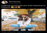 Sean Bernard @seanbgoneill making shepherds pie and listening to folklore e 19:45 · 29 Sep 20 · Twitter for iPhone