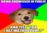 DRINK BUDWEISER IN PUBLIC AND YELL "CAN I HAZ WAZUUUUUUP?"