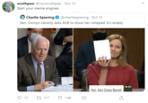 southpaw @nycsouthpaw · Oct 13 Start your meme engines. Charlie Spiering @charliespiering · Oct 13 Sen. Cornyn cleverly asks ACB to show her notepad. It's empty Hon. Amv Conev Barrett 75 17 317 1.8K >