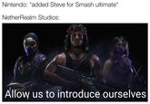 Nintendo: *added Steve for Smash ultimate* NetherRealm Studios: Allow us to introduce ourselves