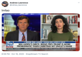 Andrew Lawrence @ndrew_lawrence Imfao INSIDE T KINGDO NOOR BIN LADIN I USAMA BIN LADEN'S NIECE BIN LADEN'S NIECE: BEING PRO-TRUMP IS MORE PROBLEMATIC THAN CARRYING MY UNCLE'S NAME FOX NEWS 8:58 ET O PROVIDE "CONTEXT" ... CRITICS BLASTED TWITTER THIS WEEK AFTER IT BLOCKED SHARING OF NY POST 8:59 PM · Oct 16, 2020 · SnapStream TV Search EUROP RAGEDY&HOPE! SON HAMAS