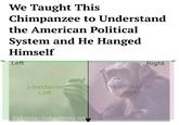 We Taught This Chimpanzee to Understand the American Political System and He Hanged Himself Left Right Libertarian Libertarianr Left Right Full story: thehardtimes.net