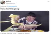 Parker 000 @panoparker Replying to @panoparker How 2020 is going 2:39 PM · Oct 29, 2020 · Twitter for iPhone