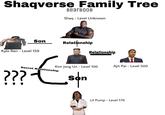 Shaqverse Family Tree вeaгвоов Shaq - Level Unknown SHAO WEEK Son Relationship Kylo Ren - Level 159 Relationship Secret Relationship Kim Jong Un - Level 100 Ajit Pai - Level 500 ??? Son Lil Pump - Level 170