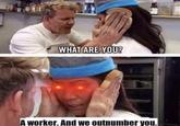 WHAT ARE YOU? A worker. And we outnumber you.
