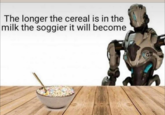 The longer the cereal is in the milk the soggier it will become