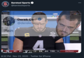 Pain Barstool Sports O @barstoolsports H CART Derek Carr @derekcarrqb Pain O A SV1 KS KC 21 . 6-3 LV 24 4th 7:53 :35 2nd Down 8-1 8:32 PM · Nov 22, 2020 · Twitter for iPhone