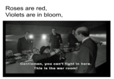 Roses are red, Violets are in bloom, Gentlemen, you can't fight in here. This is the war room!