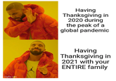 Having Thanksgiving in 2020 during the peak of a global pandemic Having Thanksgiving in 2021 with your ENTIRE family imgflip.com
