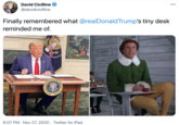 00 David Cicilline @davidcicilline Finally remembered what @realDonald Trump's tiny desk reminded me of. TOY PUIN TUNNG STATES 6:07 PM · Nov 27, 2020 · Twitter for iPad ESIDEN OF THE PRES SEALO IE UNITED