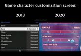 Game character customization screen: 2013 2020 u/DennyDud FEATURES 2/11 Brow Standard GENITALS PENIS 2 Eyes < Standard > Nose Standard Nose Profile Standard PENIS SIZE BIG Nose Tip Standard RB Cheekbones Standard Cheeks Standard PUBIC HAIR STYLE OFF Lips Standard