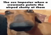 The sus imposter when a crewmate points the airpod shotty at them