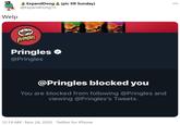 A ExpandDong A (pic till Sunday) @ExpandDong15 000 Welp Pringles Pringles O @Pringles @Pringles blocked you You are blocked from following @Pringles and viewing @Pringles's Tweets. 12:19 AM - Nov 24, 2020 · Twitter for iPhone