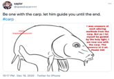 saylor @speedracerrrrr 000 Be one with the carp. let him guide you until the end. #carp I was unaware of such alluring saylo @speedycerrrrr methods from the carp. But as I let myself be guided by the holy light, I am now one with the carp. The ssence of it all. Psalm 420 10:17 PM - Dec 18, 2020 - Twitter for iPhone