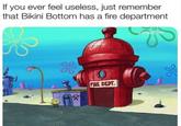 If you ever feel useless, just remember that Bikini Bottom has a fire department @SPONGECRUST FIRE DEPT.